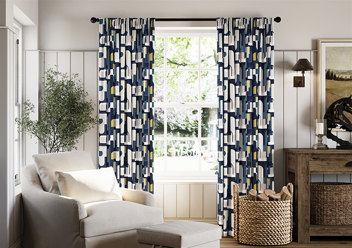 Archways, Navy - Made to Measure Curtains - Image 3